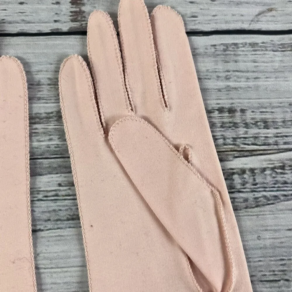 Vintage Crescendoe Pink Fabric Bridgerton Hand Gloves size 7 Stretch Tea Party